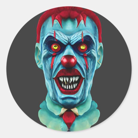 Creepy Killer Zombie Clown Horror Art Ronde Sticker (Voorkant)
