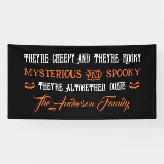 Creepy Kooky Halloween Family Haunted House Zwart Spandoek (Horizontaal)