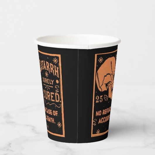 Creepy  Label Catarrh Cure Zwart Papier Cup Papieren Bekers (Rechts)