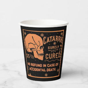 Creepy Label Catarrh Cure Zwart Papier Cup Papieren Bekers