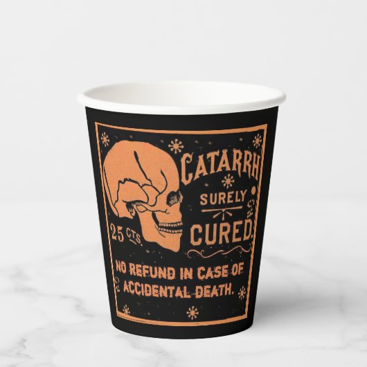 Creepy Label Catarrh Cure Zwart Papier Cup Papieren Bekers (Voorkant)