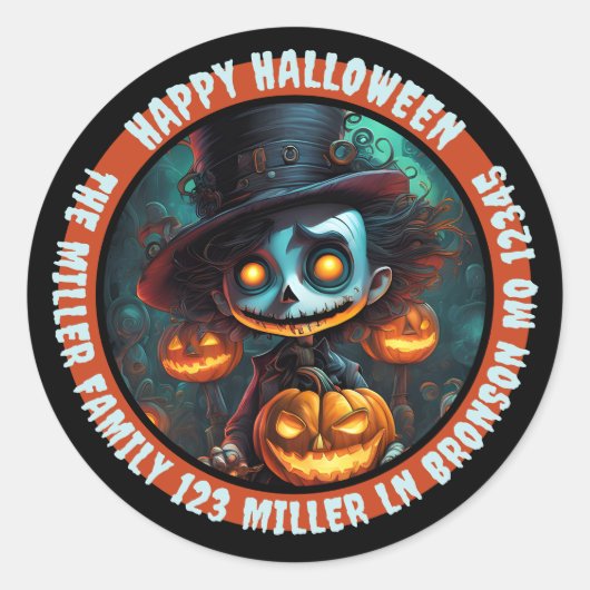 Creepy Man en Jack-O-Lanterns Envelope Seals Ronde Sticker (Voorkant)
