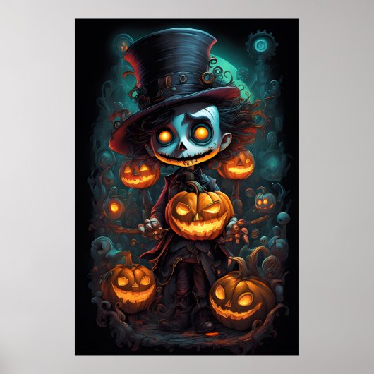 Creepy Man en pompoenen Halloween Poster (Voorkant)