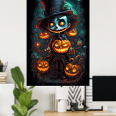 Creepy Man en pompoenen Halloween Poster (Thuiskantoor)