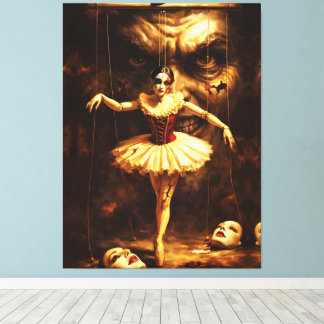 Creepy Marionette Ballerina Horror Puppet Art  Canvas Afdruk