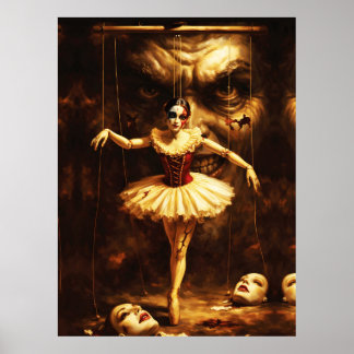 Creepy Marionette Ballerina Horror Puppet Art  Poster