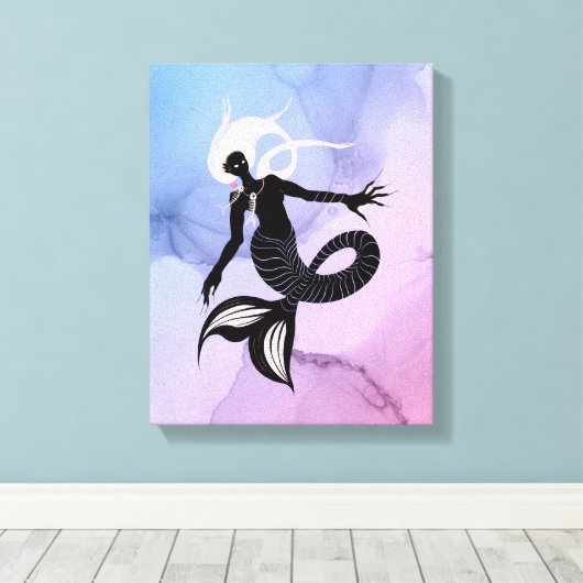 Creepy Mermaid Dark Fantasy Monster Gothic Canvas Afdruk (Insitu (Houten vloer))