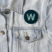 Creepy Monogram Mint Groen op Deep Blue Ronde Button 5,7 Cm (In situ)