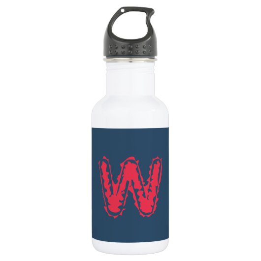 Creepy Monogram Rood op Blauw Waterfles (Voorkant)