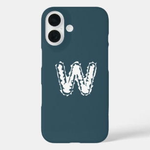 Creepy Monogram Wit op Blauw iPhone 16 Hoesje
