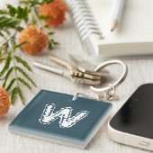 Creepy Monogram Wit op Blauw Sleutelhanger (Voorkant Rechts)