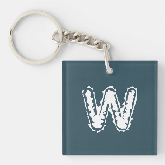 Creepy Monogram Wit op Blauw Sleutelhanger (Voorkant)