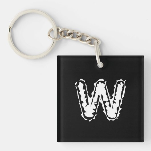 Creepy Monogram Wit op Zwart Sleutelhanger (Voorkant)