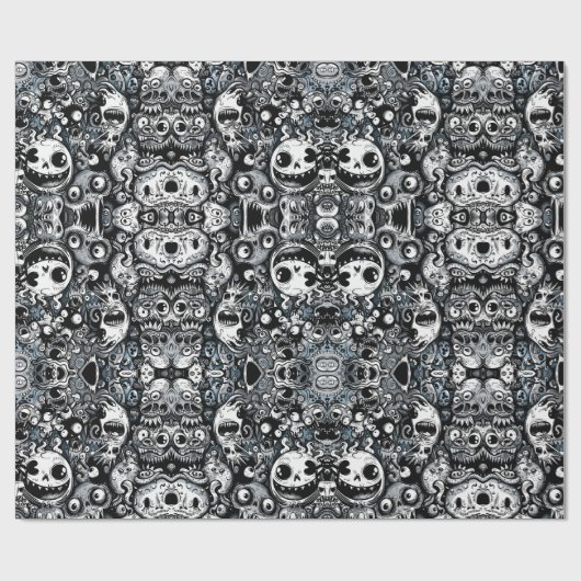 Creepy Monsters Zwart-wit Halloween Cadeaupapier (Vlak)