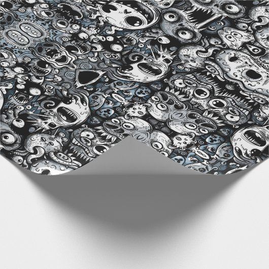 Creepy Monsters Zwart-wit Halloween Cadeaupapier (Hoek)