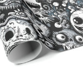 Creepy Monsters Zwart-wit Halloween Cadeaupapier (Rol Hoek)