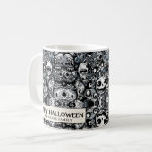 Creepy Monsters Zwart-wit Halloween Koffiemok (Voorkant links)