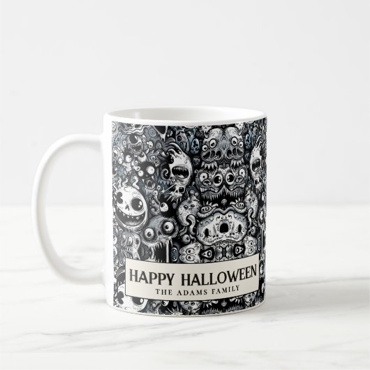 Creepy Monsters Zwart-wit Halloween Koffiemok (Links)