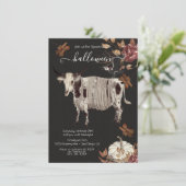 Creepy Moody Halloween Koe & Crow Kaart (Staand voorkant)