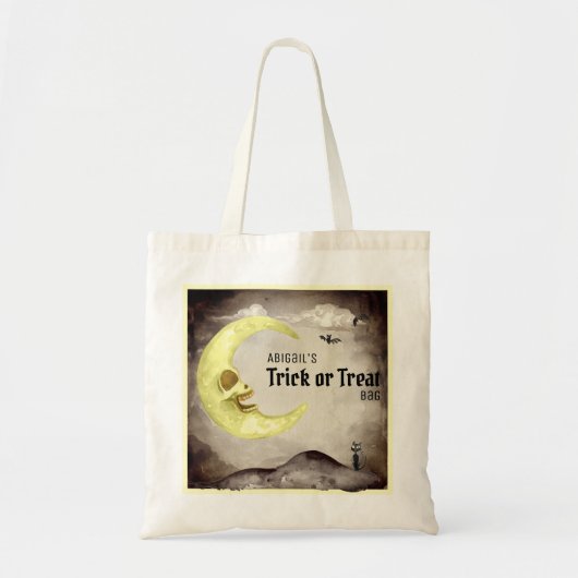 Creepy Moon Spooky Trick Treat Grungy Waterverf Tote Bag (Voorkant)