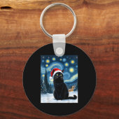 Creepy Night Black Meow in Santa Hat Kerst Mannen Sleutelhanger (Voorkant)