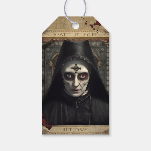 Creepy Nun Haunted Halloween-gunst Cadeaulabel (Voorkant)