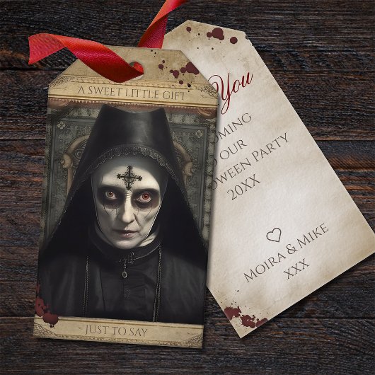 Creepy Nun Haunted Halloween-gunst Cadeaulabel