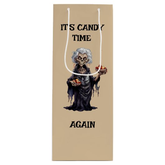 Creepy Old Witch Poison Apples Snoep Wijn Cadeautas (Voorkant)