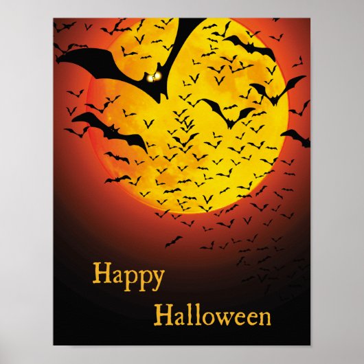 Creepy Oranje Moon en Bat Halloween Poster (Voorkant)