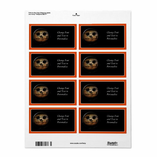 Creepy Oranje Pumpkin Jack-o-Lantern Etiket (Full Sheet)