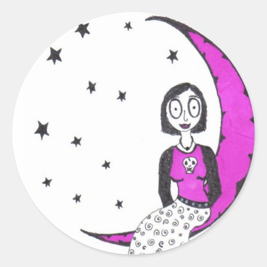Creepy Over the Moon Ronde Sticker (Voorkant)