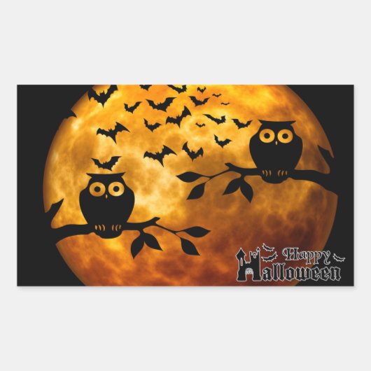 Creepy Owls, Vampire Bats and Halloween Moon Rechthoekige Sticker (Voorkant)