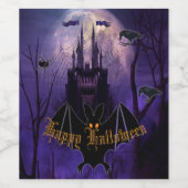 Creepy Paars Haunted Castle Halloween Wijn Etiket (Enkel label)