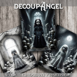 Creepy Phantom Doll Trio - Decoupage - Inpakpapier Vel