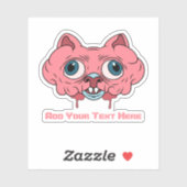 creepy pink cartoon brain cat graphic design sticker (Vel)