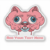creepy pink cartoon brain cat graphic design sticker (Voorkant)