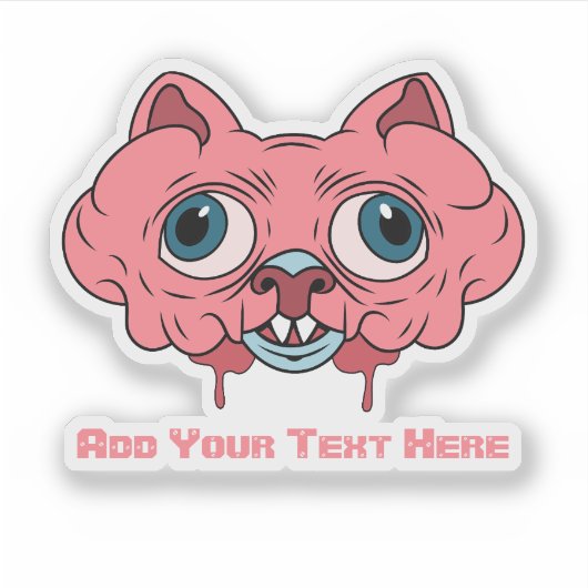 creepy pink cartoon brain cat graphic design sticker (Voorkant)