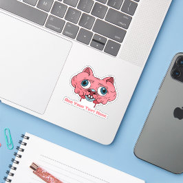 creepy pink cartoon brain cat graphic design sticker