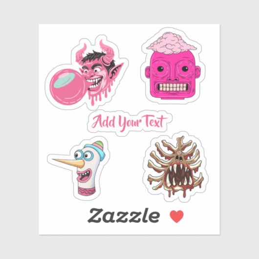 creepy pink cartoon surreal monster graphic design sticker (Vel)