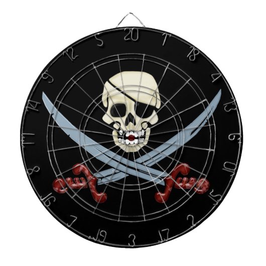 Creepy Pirate Skull & Crossed Cutlasses Dartbord (Voorkant)