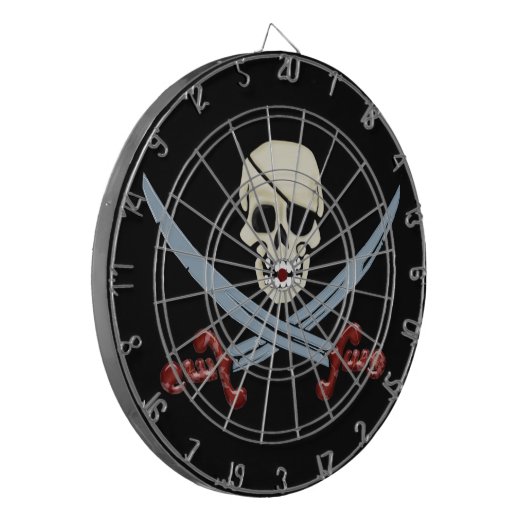 Creepy Pirate Skull & Crossed Cutlasses Dartbord (Voorkant Links)