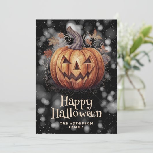 Creepy pompoen foto gelukkig Halloween Kaart (Staand voorkant)