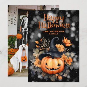 Creepy pompoen in een Pet foto Happy Halloween Kaa Feestdagenkaart