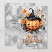 Creepy pompoen in een zwart Pet Happy Halloween Ka Feestdagenkaart (Voorkant / Achterkant)