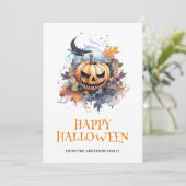 Creepy pompoen typografie Happy Halloween Feestdagenkaart (Staand voorkant)