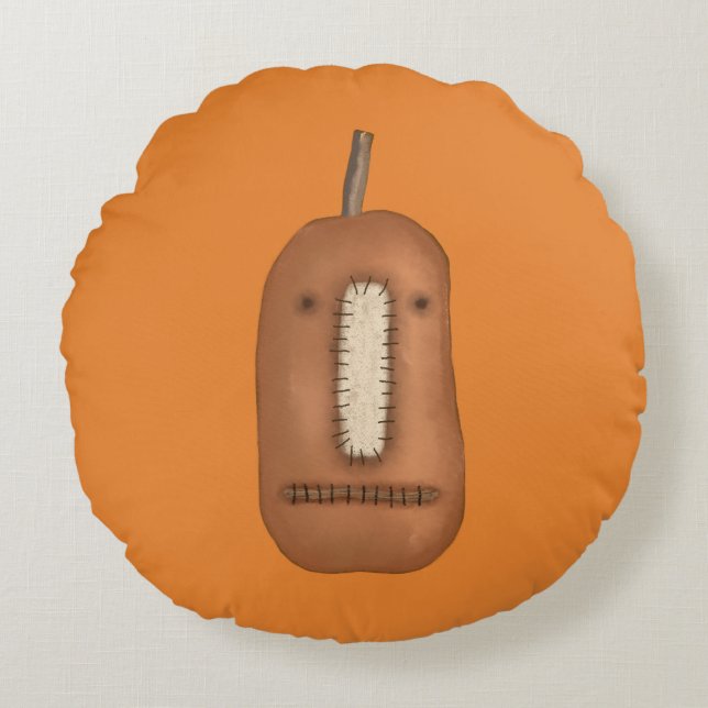 Creepy Prim Pumpkin Face | Halloween Rond Kussen (Voorkant)