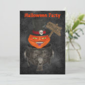 Creepy Pumpkin Face Halloween Invitation Kaart (Staand voorkant)