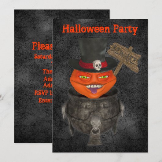 Creepy Pumpkin Face Halloween Invitation Kaart (Voorkant / Achterkant)
