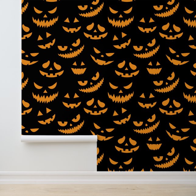 Creepy Pumpkin Faces Patroon Halloween Behang (Applicatie)