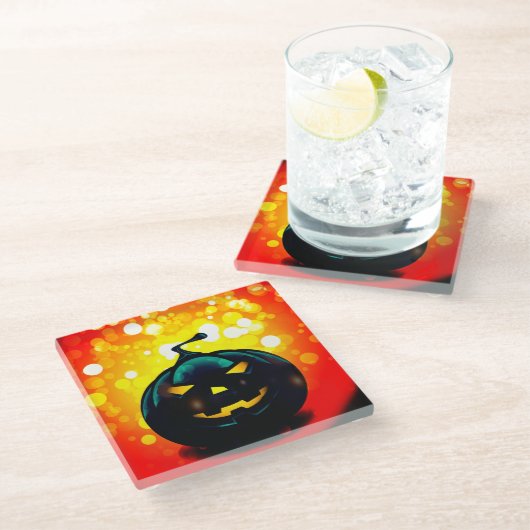 Creepy Pumpkin Glazen Onderzetter (Schuin)